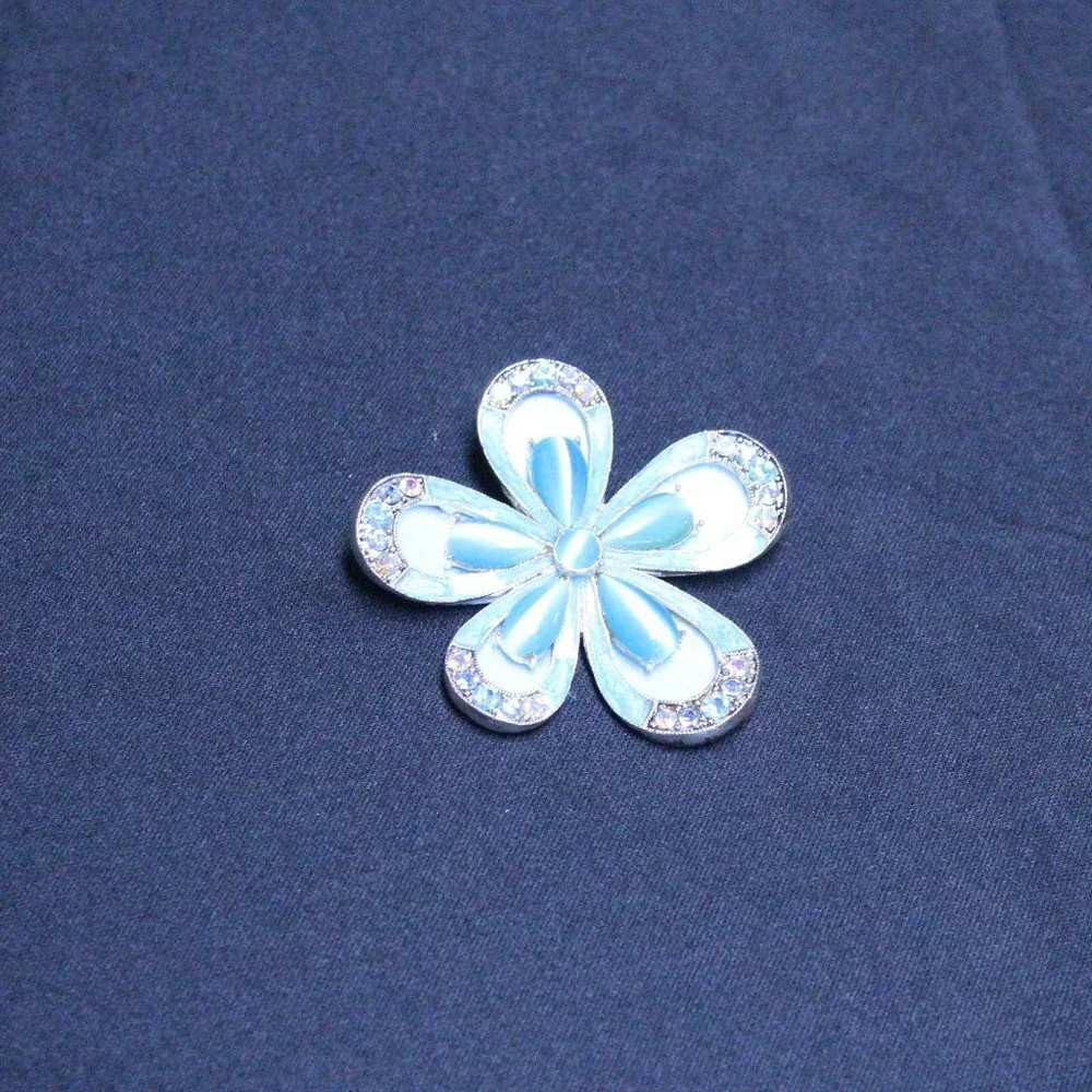 Monet Blue Moonstone & Rhinestone Flower Brooch